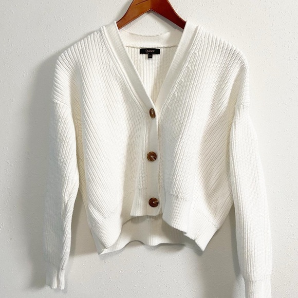 Quince 100% Organic Cotton Fisherman Boxy Cropped Ivory Cardigan - Picture 3 of 7